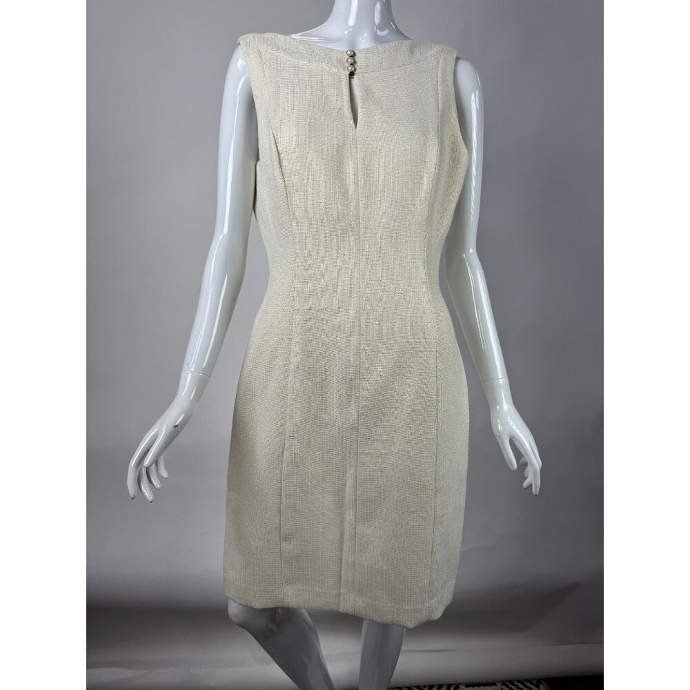 Tahari Arthur S. Levine Beige Textured Sheath Dress Size 6 Polyester Blend
